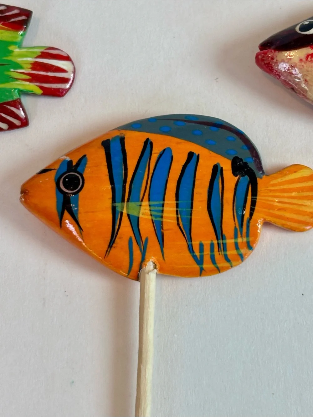 Hand-Painted Wooden Tropical Fish Cocktail Picks with Bamboo Holder Set of 12